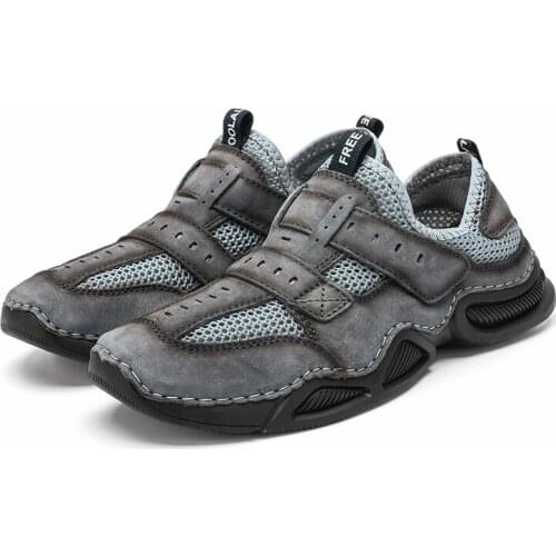 Golden Sapling Retro Loafers Outdoor Trekking Shoe Men Breathable Mesh Genuine Leather Mens Casual Shoes Classics Driving Flats