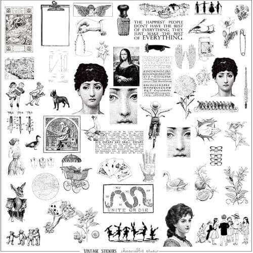55pcs Vintage Illustration Style Vellum Paper Stickers Scrapbooking/Card Making/Journaling Project DIY