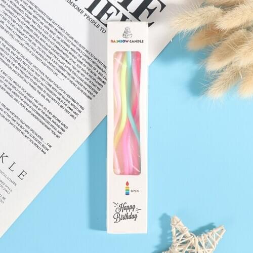 6Pcs/lot Threaded Candle Curved Spiral Cake Candle Long Multicolor Colored
