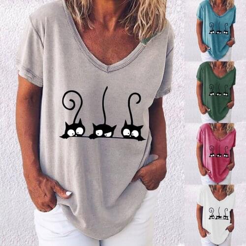 6606-31Z Women T-Shirts Fashion Streetwear Cute Home Daily Elegant Tops Loose Comfortable Cartoon Three Cats Short Sleeve Tees