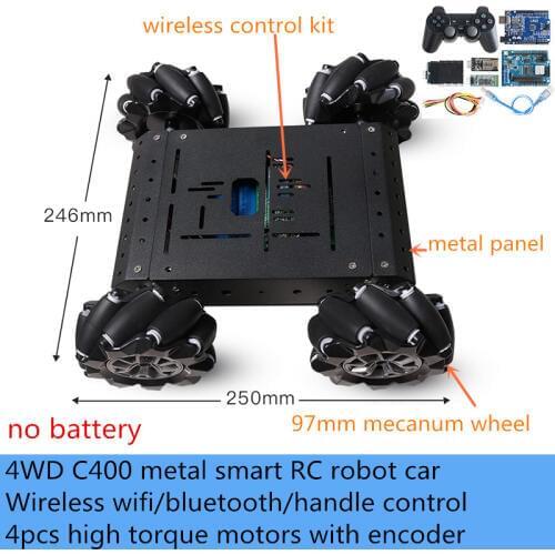 Wireless Wifi/Bluetooth/Handle Control 97mm Mecanum Omni Wheel 4WD C400 Metal Smart RC Robot Car Chassis Kit DIY For Arduino Toy