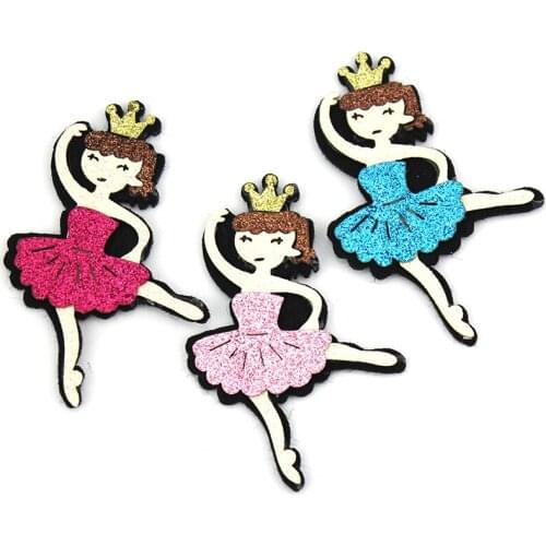 12Pcs 4.5*7cm Shiny Dancing Girl Felt Appliques For Handmade Glitters Crafts Decoration Baby Headwear Hairpin Accessories