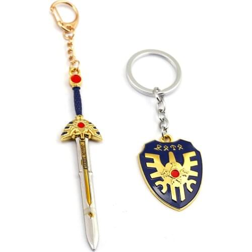 HSIC Game Dragon Kuesuto Warrior Metal Sword Shield Of Rode Keyring Holder Women Men llaveros Jewelry Trinket HC13085