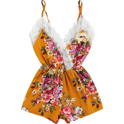 Citgeett Summer Kids Baby Girls Clothes Strap Sleeveless Lace Floral Print Romper Jumpsuit Clothes