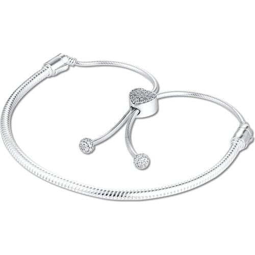 CKK Bracelet Pave Heart Slider Bracelets Women Pulseira Feminina Masculina Pulseras Mujer Silver 925 Sterling jewelry