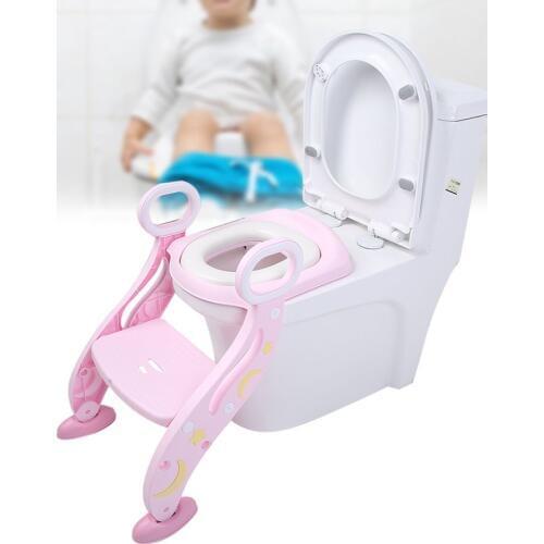 Baby Potty Training Seat Folding Adjustable Children Toilet Training Seat with Ladder PU Soft Cushion Potty Training Toilet