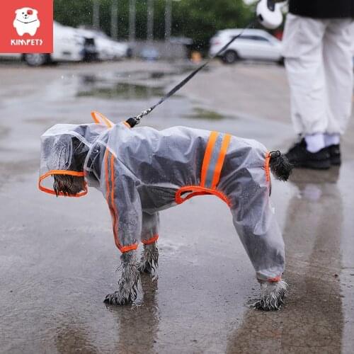 KIMPETS Dog Raincoat Four Feet Hooded Waterproof Cats Rain Jacket Reflective Transparent Breathable Pet Raincoat for Large Dogs