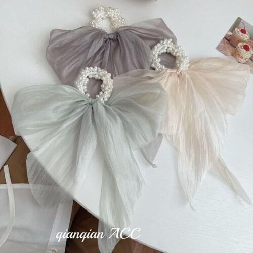 Dual-purpose detachable silk scarf ribbon hair ring pearl hair rope gentle and sweet summer wind bow hair ornament headdress