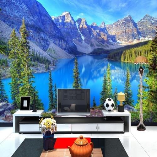 Custom Photo Mural Snow Mountain Blue Lake Nature Landscape Wallpaper For Walls 3 D Living Room Sofa Backdrop Wall Painting 3D