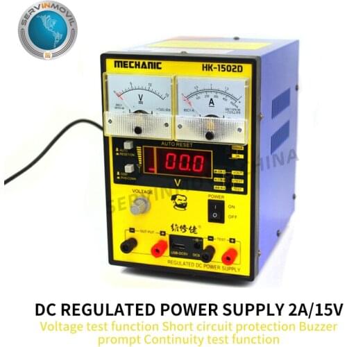 HK-1502D DC Regulated Power Supply 2A/15V Voltage Test Function Short Circuit Protection Buzzer Voltage Converter Voltmeter