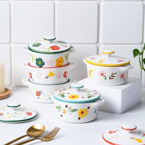 Ceramic Breakfast Bowl Steamed Egg Bowl with Lid Binaural Bowl Dessert Bowl Can Be Used To Watch Small Fresh Creative Tableware
