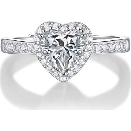 Passed Diamond Test Perfect Moissanite Heart-shaped Diamond Ring 925 Sterling Silver D Color 1CT Fashion Luxury Jewelry Gift
