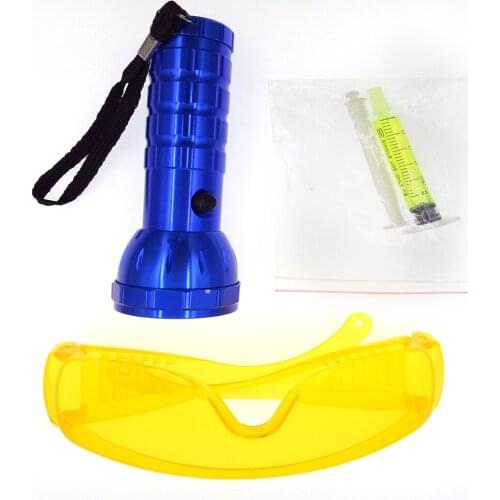 Air Conditioning Leak Test Detector Kit 28 LED UV Flashlight Protective Glasses UV Repair Tool A/C System for Car R134A R12