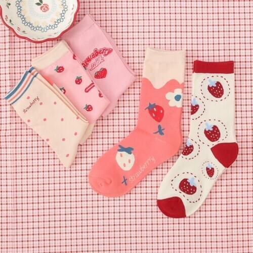 Howfit Women Beautiful Strawberry Cotton Socks Pretty Girl Dress Spring Autumn Fashion Sock Sweet