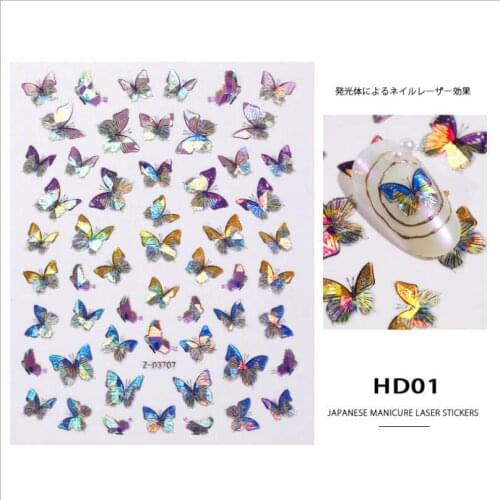 Laser Color Butterfly Nail Art Stickers Holographic 3D Gradient Butterflies Adhesive Designs DIY Manicure Nail Art T1592
