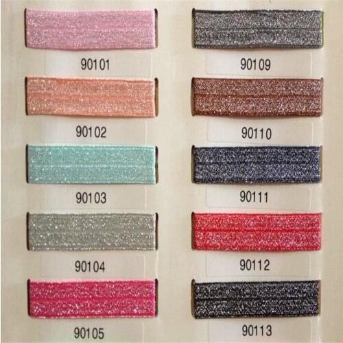 5/8" 15mm silver or gold glitter metallic purl Fold Elastic Ribbon Stretchy ribbons hair Headband Hairband MF15