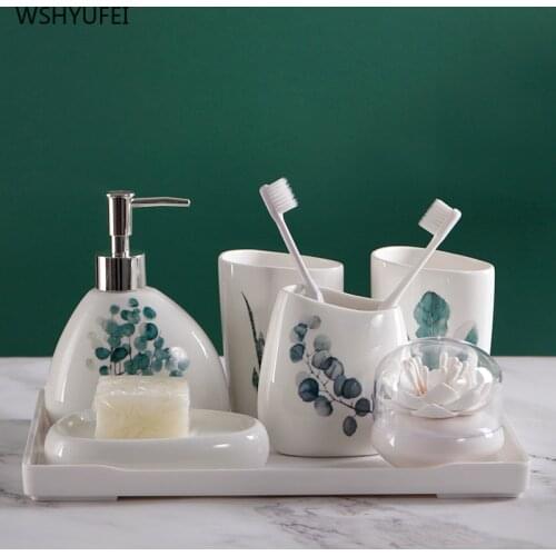 Ceramic bathroom accessories set washing tools baby bottle mouthwash cup soap toothbrush holder soap dispenser household items