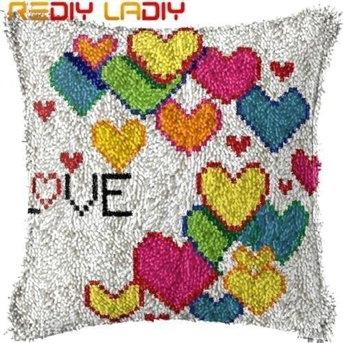 Latch Hook Kits Make Your Own Cushion Colorful Love Pre-Printed Canvas Crochet Pillow Case Latch Hook Cushion Cover Art & Crafts