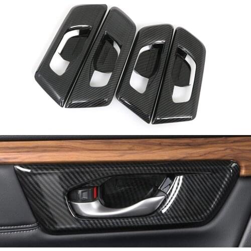 4PCS Inner Door Handle Bowl Cover Trim Carbon ABS Fiber for 17-21 Honda CRV Decorative Cover Car Interior Decoration Accessories
