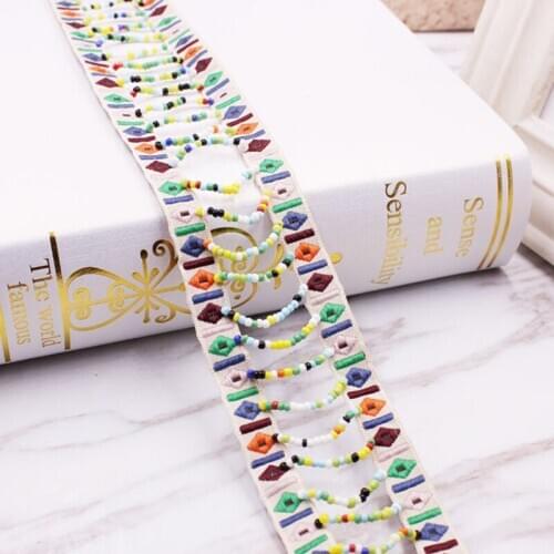 Nylon Beaded Fringe Lace Ribbon Trim Round Rocailles Beads Curtain Women Dress Bag Decoration Sewing Supplies 40mm, 0.9m(1 Yard)