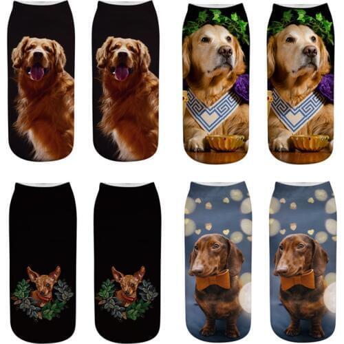 2021 New Harajuku 3D Print Women Socks Kawaii Low Cut Ankle Sock Fashion Female Short Socks Dog Pattern Art Funny Meias