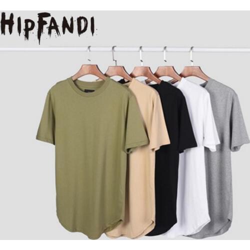 HIPFANDI New streetwear Men Extended kanye West T-shirt Cotton Swag Mens T shirts solid Hip Hop T shirt Mens Tees Top
