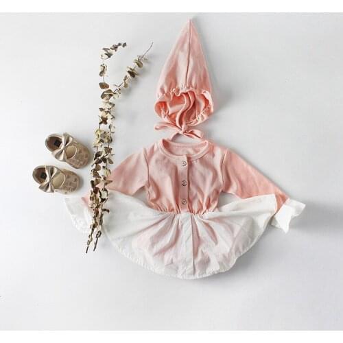 New Baby Girl Jumpsuit Spring Autumn Newborn Baby Girl Clothes Princess Lace Long Flared Sleeve Dress Romper+Hat 2Pcs Suit 0-18M