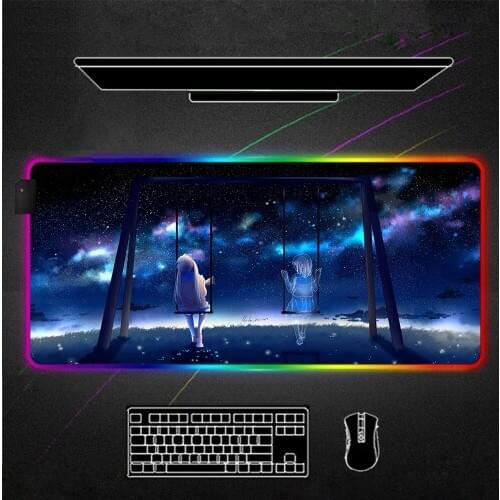 Alone lonely anime girl RGB Mouse Pad Black Gamer Accessories Large LED MousePad Gaming Desk Mat PC Desk Play Mat with Backlit