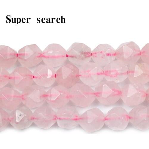 Wholesale Natural Stone Pink crystal Beads Handmade Irregular Faceted Polyhedral Cut surface Loose Beads DIY Jewelry Accessories