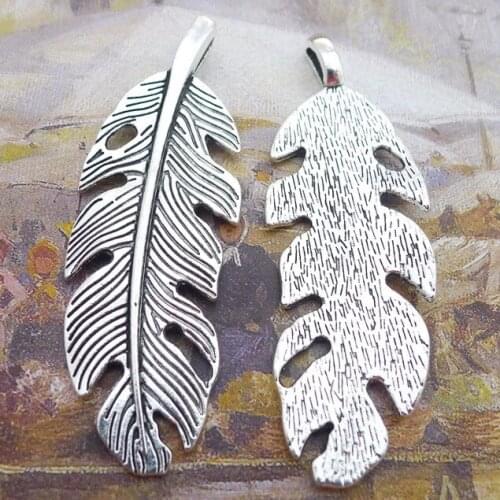 4PCS/Lot 21mm*61mm Necklace Pendant Antique Silver Color Feather Charms For DIY Jewelry Making Handmade Craft