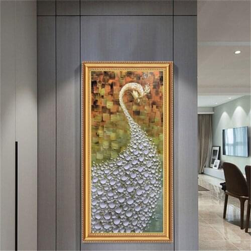 Hand Painted abstract blue peacock Painting Beautiful bird Wall Art square Modern Home Decoration Oil Painting on Canvas No Fram