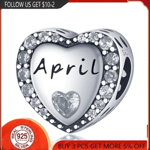 100% 925 Sterling Silver Love in April Beads Charms Fit Original Pandora Bracelets Bangle Make DIY For Women Jewelry Gift