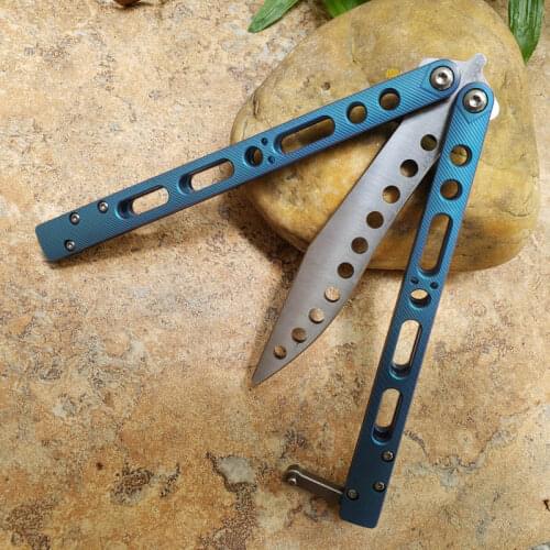 EX10 Butterfly Trainer Knife 440 Blade Blue Titanium Handle survival Hunting camping Folding Pocket Knife Gift knife
