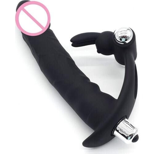 Triple Vibrator Dildo Anal Plug Cock Ring Double Vibrating Strap On Masturbation Harnesses Clitoral G Spot Stimulator For Couple