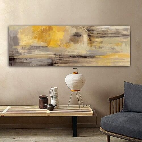 WANG ART Abstract Yellow Oil Painting on Canvas Posters and Prints Modern Scandinavian Wall Art Picture Bedroom home decor