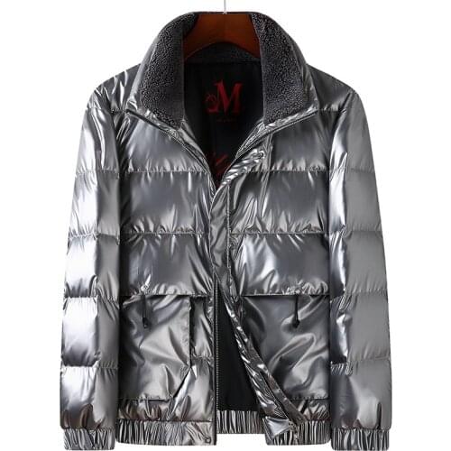 VROKINO Mens grey shiny winter down jacket New 2021 Stand-up collar mens thick warm white duck down Large size 6XL 7XL 8XL