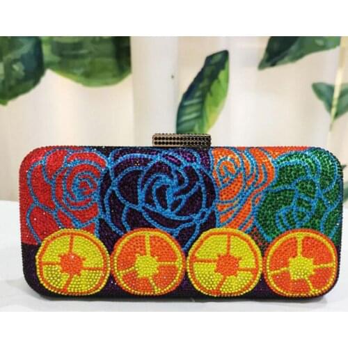 High Quality XIYUAN Floral Crystal Women Clutch Best Quality Rose Flower Purple/Blue/Red/Orange Diamond Female Party Prom Purses
