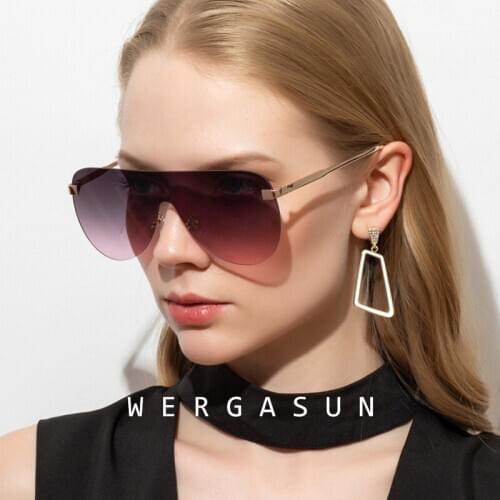 WERGASUN 2020 Newest Design Oversized Rimless Sunglasses Women Luxury Brand Large Flat Top Sun Glasses Gradient Shades Glasses