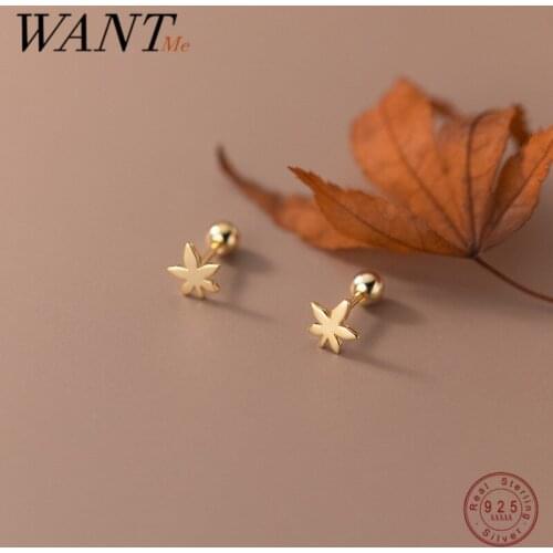 WANTME 925 Sterling Silver Simple Cute Maple Leaf Student Stud Earrings Fashion Chic Romantic Girl Piercing Jewelry Accessories