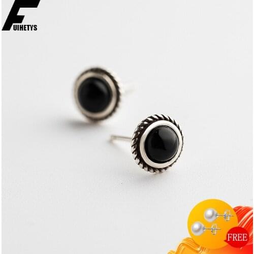 Fashion Stud Earrings 925 Sterling Silver Jewelry with Obsidian Gemstone Earrings for Women Wedding Engagement Party Accessories