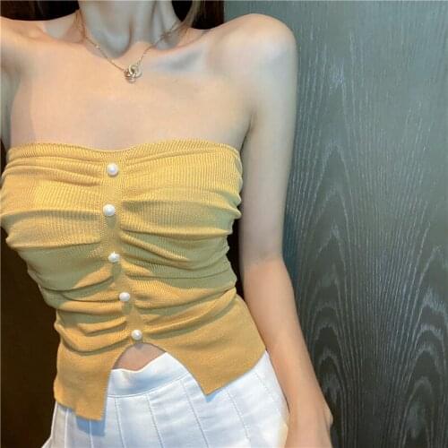 Women Corset Tops 2021 Summer Tube Top Knitted T-shirt Womens Split off-Shoulder Sleeveless Top Tank Camis Crop Top For Women