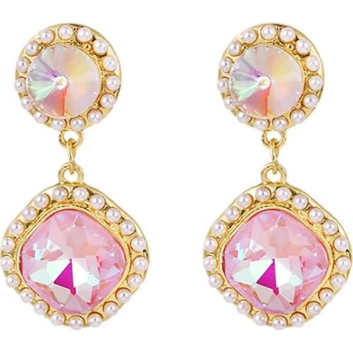 ZHINI 2021 Fashion Korean Geometry Square Dangle Drop Earrings for Women 3 Colors Crystal Trendy Earring Wedding Jewelry Gift