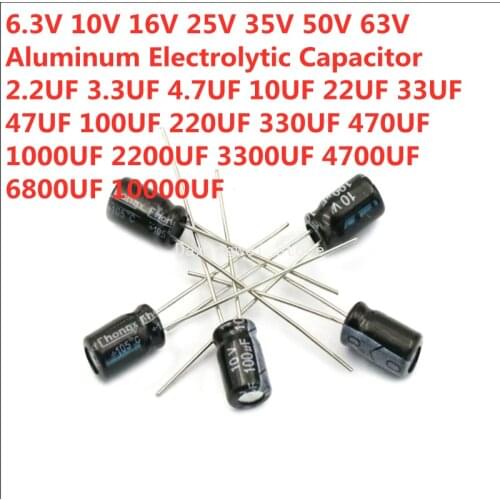 10V 16V 25V 35V 50V 63VAluminum Electrolytic Capacitor1 2.2 3.3 4.7 10 22 33 47 100 220 330 470 1000 2200 3300 4700 6800 10000UF