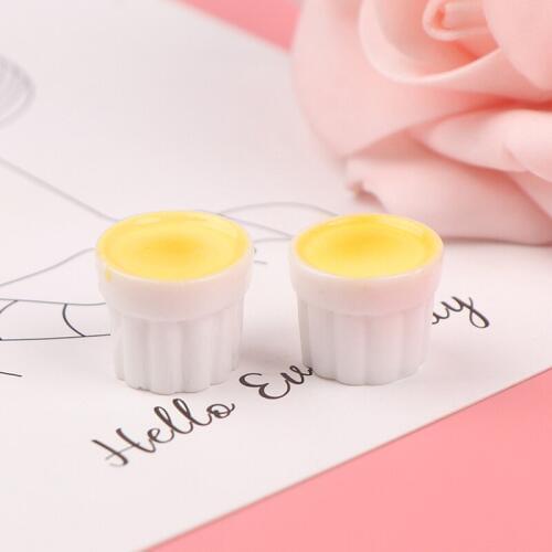 2pcs/set 1:12 Scale Cute Dollhouse Miniature Milk Egg Pudding Cup Toys Doll Food Miniature Kitchen Accessories