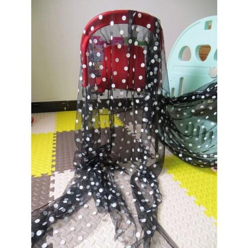 2yards/lot 150cm Wide Fashion Chic High Quality Black Soft Mesh Tulle White Polka Dots Embroidered French Lace Fabric