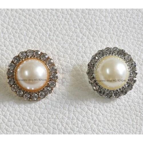 21mm gold silver round flower pearl button with clear crystal rhinestone for sweater garment decoration DIY crafts supplies