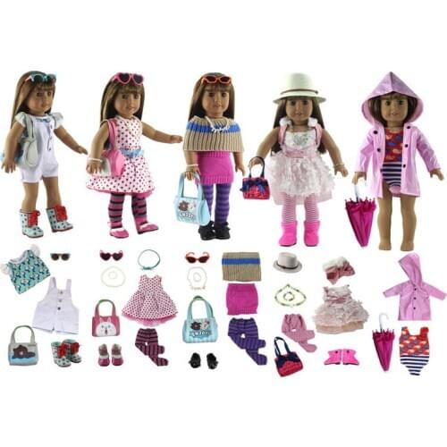 New styles 5 set Leisure handmade dress clothes Princess skirt Raincoat for 18 inch American Doll accessories