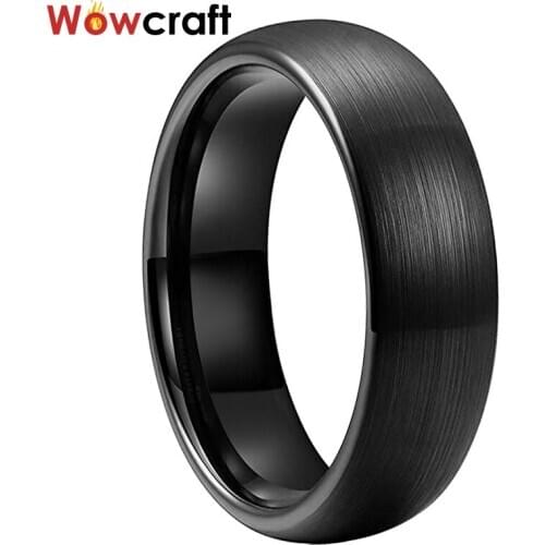 6mm Black Tungsten Carbide Rings Wedding Band Domed Matte Finish Couple Comfort Fit
