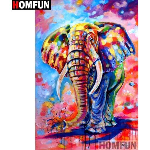 HOMFUN Full Square/Round Drill 5D DIY Diamond Painting "Colorful elephant" Embroidery Cross Stitch 5D Home Decor Gift A13813