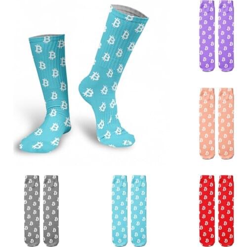 Colorful Bitcoin Currency Cotton Socks For Women Unisex 3D Printed Street Hip Hop Straight Socks Cryptocurrency High Knee Socks